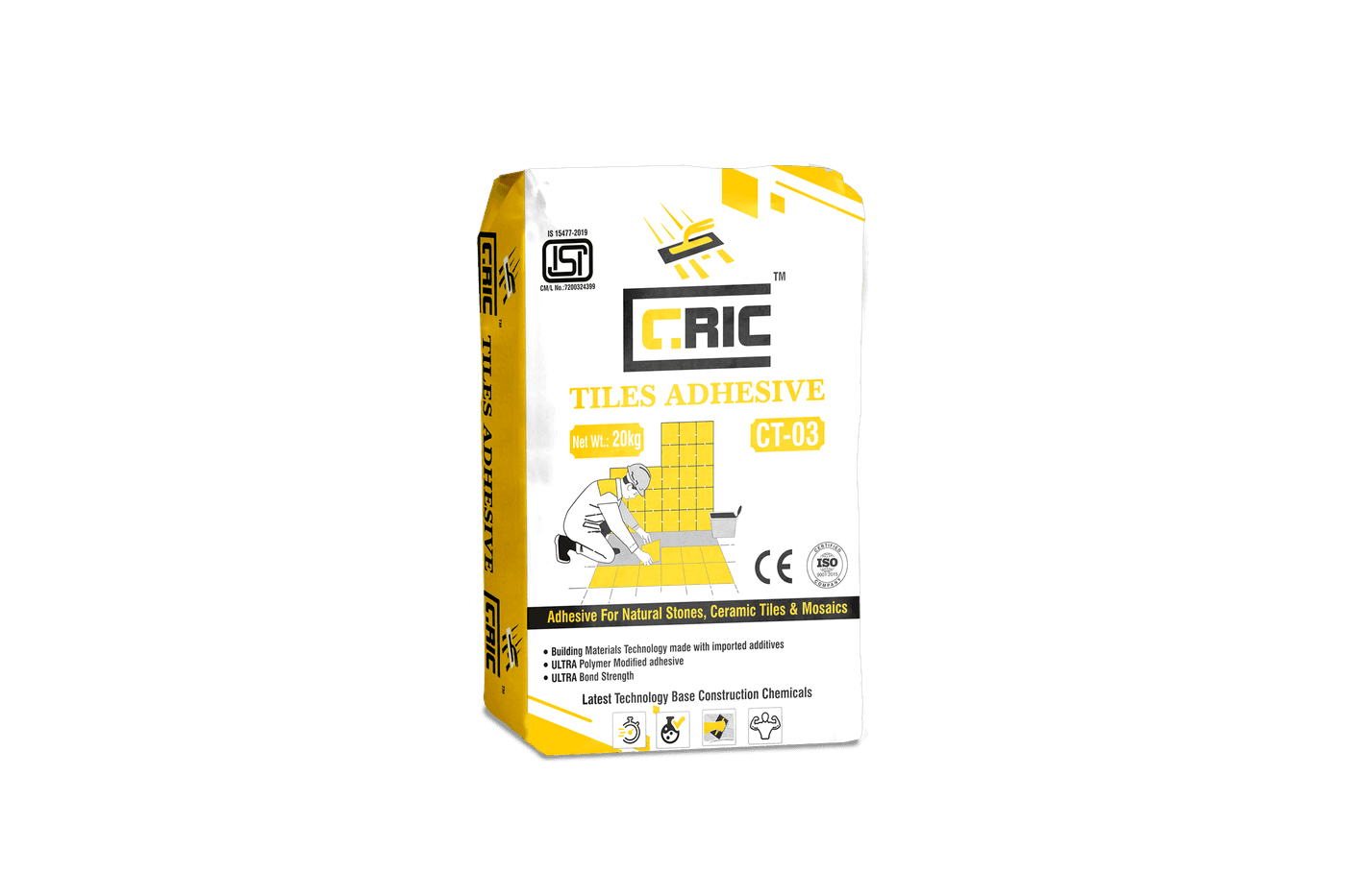 CRIC CT-03 tile adhesive bag for large-format tiles and exterior elevations